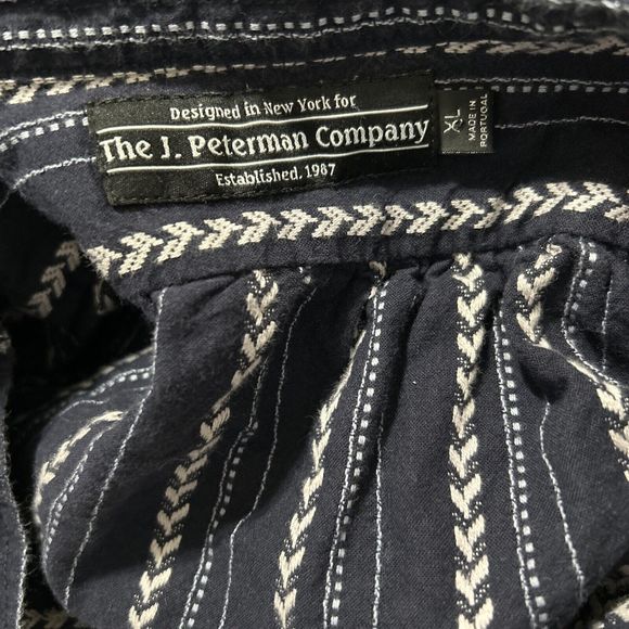 J. Peterman Shirt Blue Textured Geometric Relaxed Henley Long Sleeve Men's XL - Picture 11 of 11